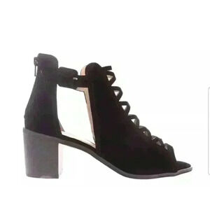 NEW KOI Footwear Megan Black Faux Suede Cross Front Peep Toe Shoe Boot NIB